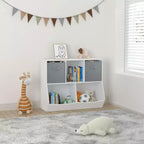 Étagère à Livres pour Enfants 4 Cases - Organisateur de Rangement de Jouets pour Salle de Jeux, Chambre d'Enfant & Maternelle - Blanc-Gris