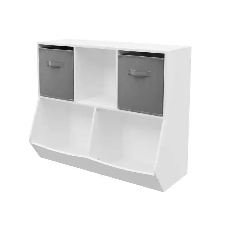 Étagère à Livres pour Enfants 4 Cases - Organisateur de Rangement de Jouets pour Salle de Jeux, Chambre d'Enfant & Maternelle - Blanc-Gris