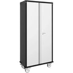 Armoire de rangement de garage avec roues et panneau perforé, armoire de rangement métallique verrouillable de 72 po de hauteur avec 2 portes et 4 étagères réglables pour atelier de garage
