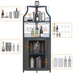 Étagère à vin d'angle, étagère à 5 niveaux avec casier à vin amovible, meuble de bar avec support à verres, petit meuble de salle à manger et buffet avec porte en filet