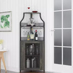 Étagère à vin d'angle, étagère à 5 niveaux avec casier à vin amovible, meuble de bar avec support à verres, petit meuble de salle à manger et buffet avec porte en filet