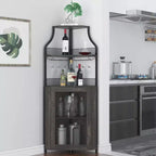Étagère à vin d'angle, étagère à 5 niveaux avec casier à vin amovible, meuble de bar avec support à verres, petit meuble de salle à manger et buffet avec porte en filet