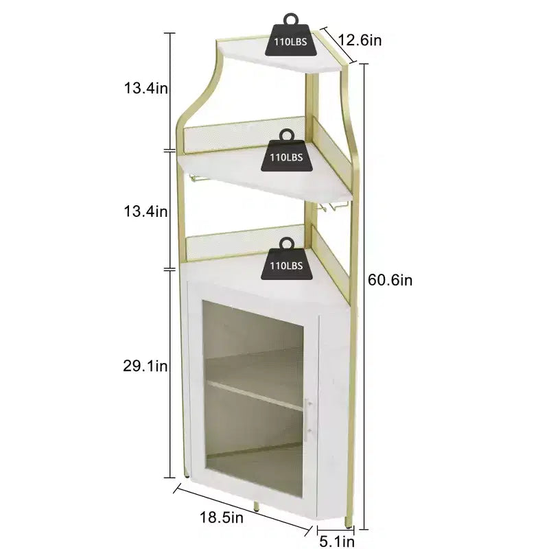 Étagère à vin d'angle, étagère à 5 niveaux avec casier à vin amovible, meuble de bar avec support à verres, petit meuble de salle à manger et buffet avec porte en filet