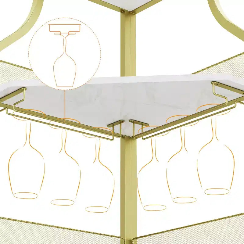 Étagère à vin d'angle, étagère à 5 niveaux avec casier à vin amovible, meuble de bar avec support à verres, petit meuble de salle à manger et buffet avec porte en filet