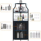 Étagère à vin d'angle, étagère à 5 niveaux avec casier à vin amovible, meuble de bar avec support à verres, petit meuble de salle à manger et buffet avec porte en filet