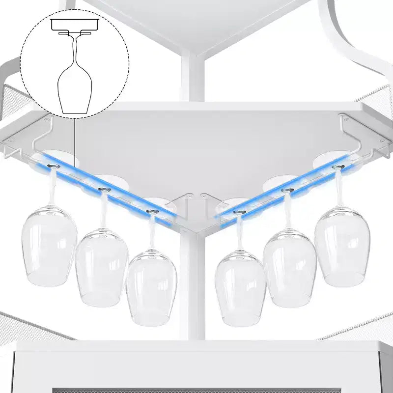 Étagère à vin d'angle, étagère à 5 niveaux avec casier à vin amovible, meuble de bar avec support à verres, petit meuble de salle à manger et buffet avec porte en filet