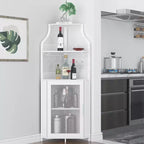 Étagère à vin d'angle, étagère à 5 niveaux avec casier à vin amovible, meuble de bar avec support à verres, petit meuble de salle à manger et buffet avec porte en filet