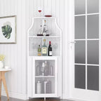 Étagère à vin d'angle, étagère à 5 niveaux avec casier à vin amovible, meuble de bar avec support à verres, petit meuble de salle à manger et buffet avec porte en filet