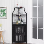 Étagère à vin d'angle, étagère à 5 niveaux avec casier à vin amovible, meuble de bar avec support à verres, petit meuble de salle à manger et buffet avec porte en filet