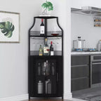 Étagère à vin d'angle, étagère à 5 niveaux avec casier à vin amovible, meuble de bar avec support à verres, petit meuble de salle à manger et buffet avec porte en filet