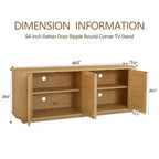 Bahut buffet ondulé 24/31,5H, Meuble TV, Armoire d'angle arrondie avec portes en rotin à rayures verticales en bois, Naturel - ModernLuxe