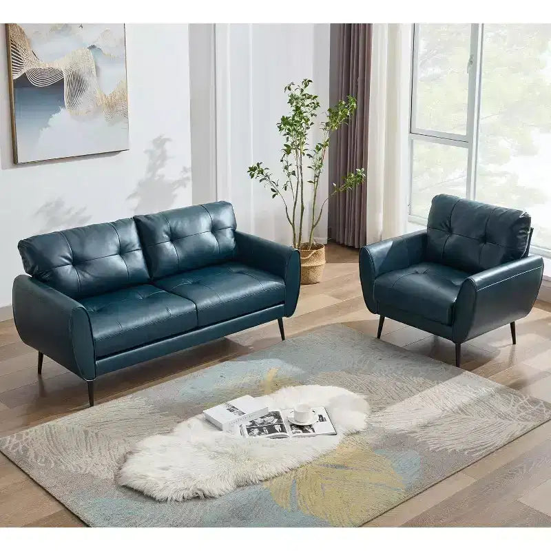 TYBOATLE 61 Causeuse/Canapé d'Angle et Fauteuil Capitonnés Mid-Century Modern, Ensemble Canapé de Luxe en Similicuir pour Salon, Chambre ou Bureau
