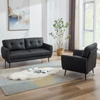 TYBOATLE 61 Causeuse/Canapé d'Angle et Fauteuil Capitonnés Mid-Century Modern, Ensemble Canapé de Luxe en Similicuir pour Salon, Chambre ou Bureau