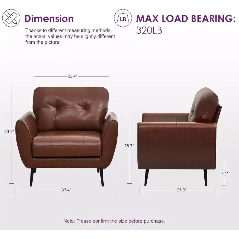 TYBOATLE 61 Causeuse/Canapé d'Angle et Fauteuil Capitonnés Mid-Century Modern, Ensemble Canapé de Luxe en Similicuir pour Salon, Chambre ou Bureau