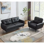 TYBOATLE 61 Causeuse/Canapé d'Angle et Fauteuil Capitonnés Mid-Century Modern, Ensemble Canapé de Luxe en Similicuir pour Salon, Chambre ou Bureau