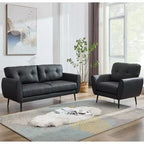 TYBOATLE 61 Causeuse/Canapé d'Angle et Fauteuil Capitonnés Mid-Century Modern, Ensemble Canapé de Luxe en Similicuir pour Salon, Chambre ou Bureau