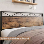 Cadre de lit avec tête de lit, Cadre de lit plateforme King industriel, Support à lattes métalliques solides, Rangement sous le lit de 28 cm