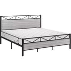 Cadre de lit avec tête de lit, Cadre de lit plateforme King industriel, Support à lattes métalliques solides, Rangement sous le lit de 28 cm