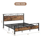 Cadre de lit avec tête de lit, Cadre de lit plateforme King industriel, Support à lattes métalliques solides, Rangement sous le lit de 28 cm