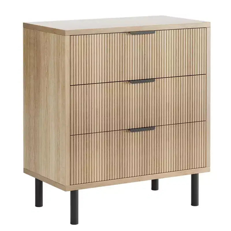 Commode moderne cannelée à 3/5/6 tiroirs avec pieds en métal, meuble de rangement en bois, table de chevet pour chambre à coucher, entrée, couloir