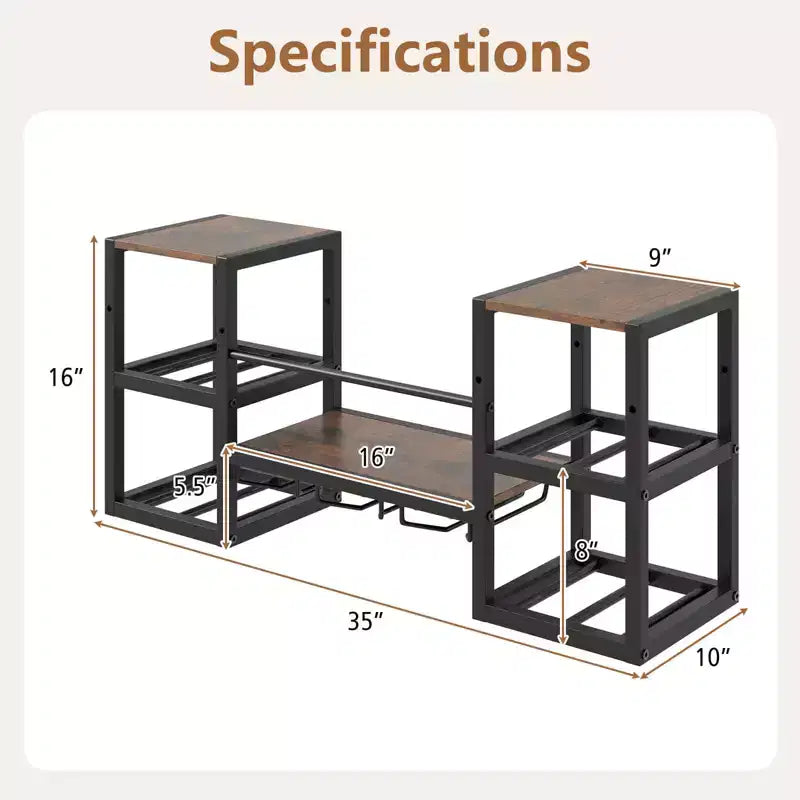 Costway 3-Tier Wall Mounted Wine Rack with Glass Holder Open Shelf Wine Storage Rack Brown