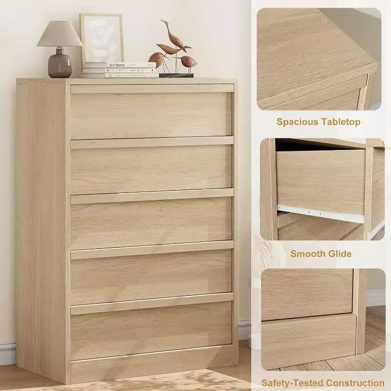 Commode en bois GustoWave, commode à tiroirs avec grands tiroirs de rangement pour chambre à coucher, salon, chambre d'enfant, entrée