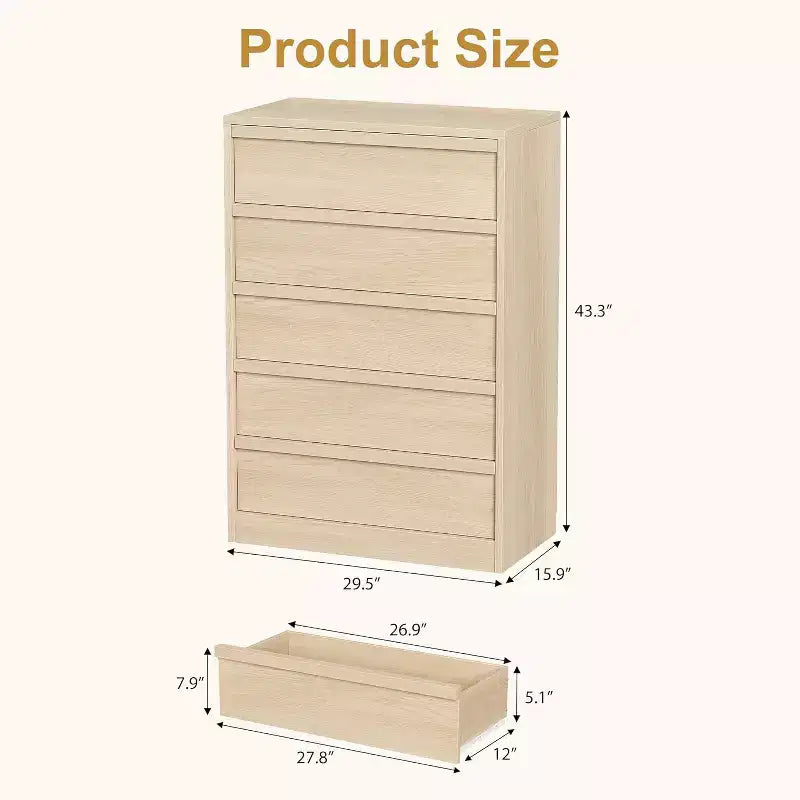 Commode en bois GustoWave, commode à tiroirs avec grands tiroirs de rangement pour chambre à coucher, salon, chambre d'enfant, entrée