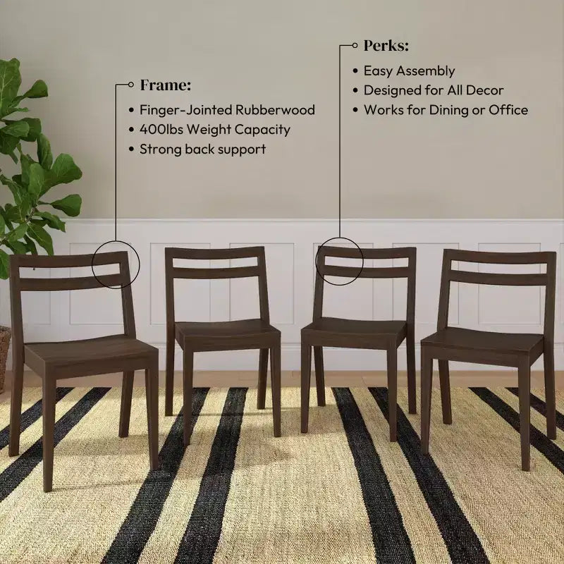 Lot de 4 chaises de salle à manger Now Furniture, chaises de cuisine modernes en bois massif