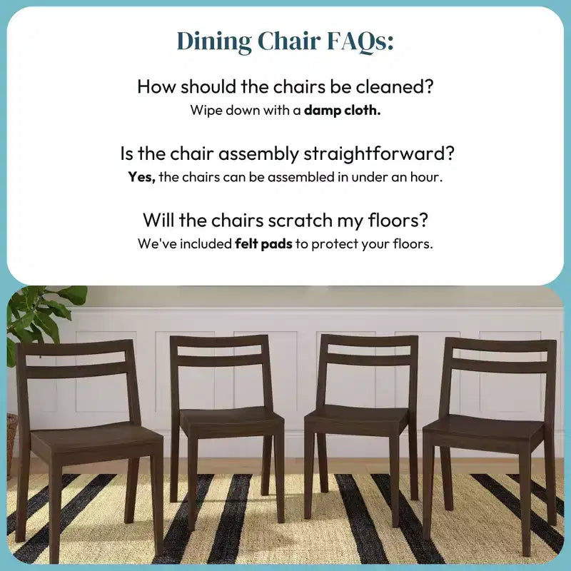 Lot de 4 chaises de salle à manger Now Furniture, chaises de cuisine modernes en bois massif