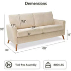 Dyonery 68 Canapé en tissu confortable avec coussin à ressorts en bois massif, siège profond moderne