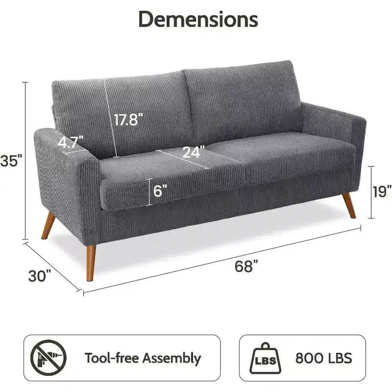 Dyonery 68 Canapé en tissu confortable avec coussin à ressorts en bois massif, siège profond moderne
