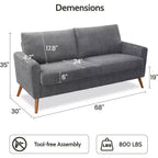 Dyonery 68 Canapé en tissu confortable avec coussin à ressorts en bois massif, siège profond moderne