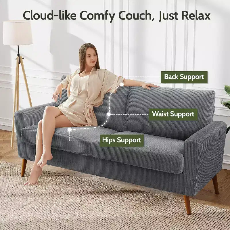 Dyonery 68 Canapé en tissu confortable avec coussin à ressorts en bois massif, siège profond moderne