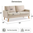 Dyonery 68 Canapé en tissu confortable avec coussin à ressorts en bois massif, siège profond moderne