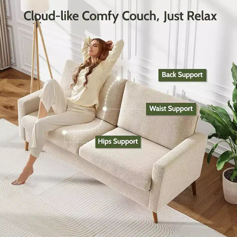 Dyonery 68 Canapé en tissu confortable avec coussin à ressorts en bois massif, siège profond moderne
