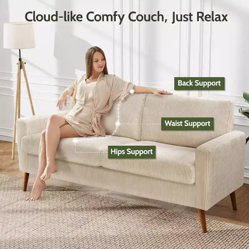 Dyonery 68 Canapé en tissu confortable avec coussin à ressorts en bois massif, siège profond moderne