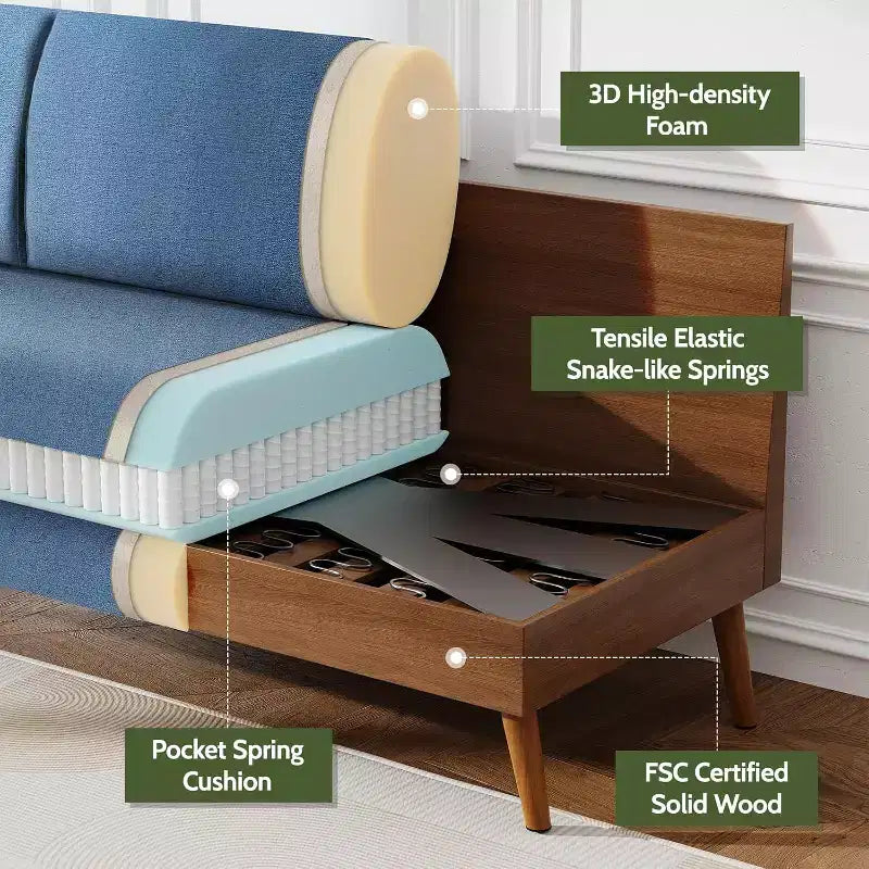 Dyonery 68 Canapé en tissu confortable avec coussin à ressorts en bois massif, siège profond moderne