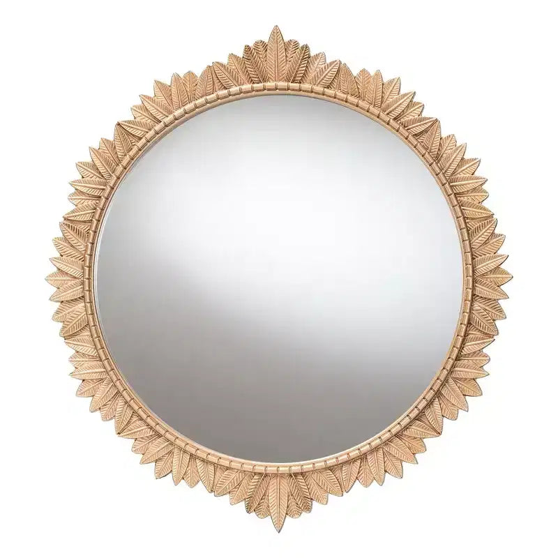 Miroir mural rond d'appoint Baxton Studio Caitlin en bois finition or antique avec bordure en feuilles sculptées