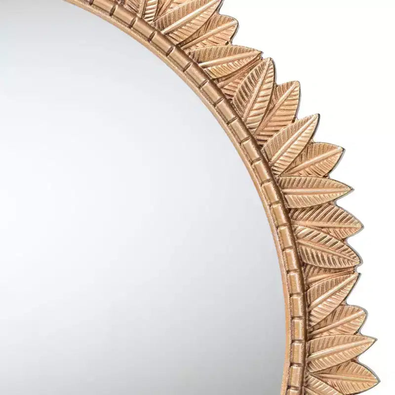 Miroir mural rond d'appoint Baxton Studio Caitlin en bois finition or antique avec bordure en feuilles sculptées