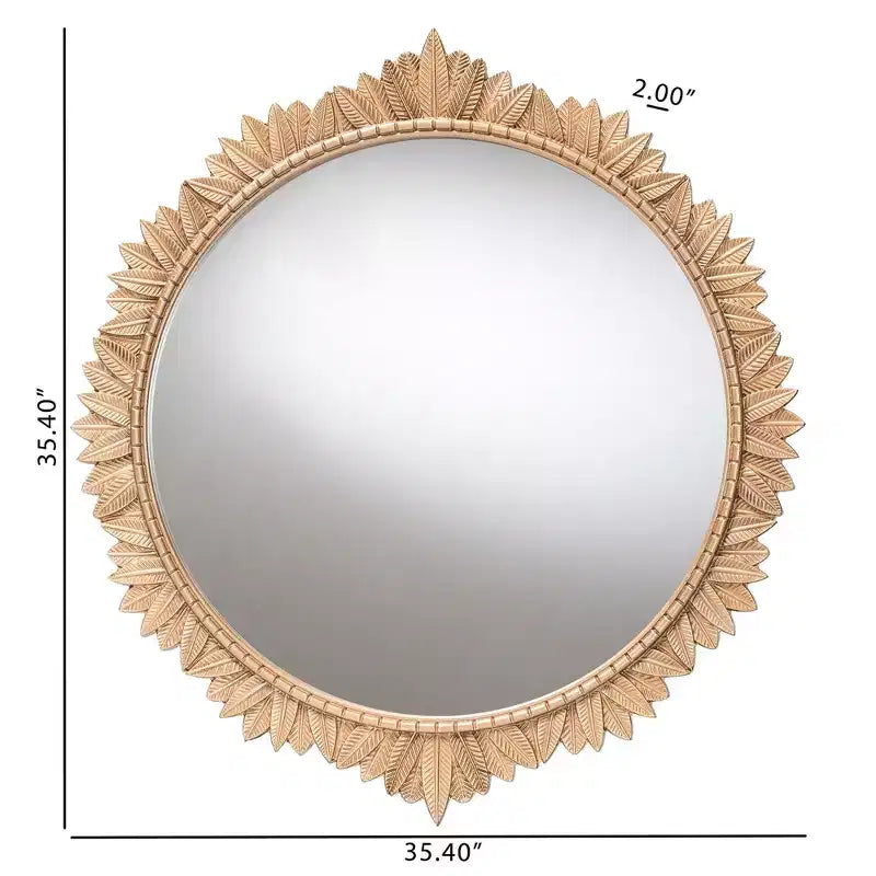 Miroir mural rond d'appoint Baxton Studio Caitlin en bois finition or antique avec bordure en feuilles sculptées