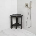 Banc de douche d'angle curviligne HomeRoots Mod Gray en teck de 18 pouces avec étagère