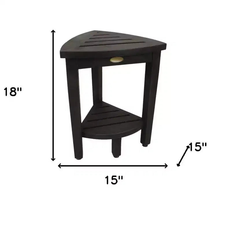 Banc de douche d'angle curviligne HomeRoots Mod Gray en teck de 18 pouces avec étagère
