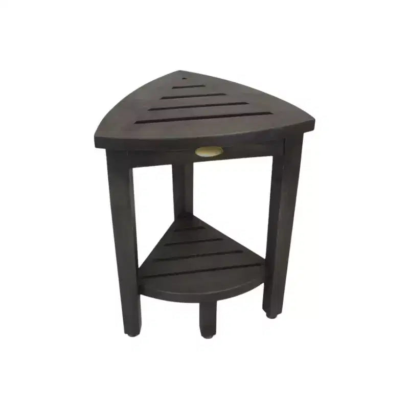 Banc de douche d'angle curviligne HomeRoots Mod Gray en teck de 18 pouces avec étagère