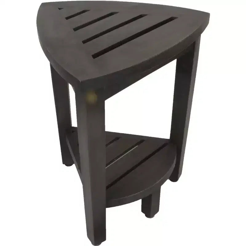 Banc de douche d'angle curviligne HomeRoots Mod Gray en teck de 18 pouces avec étagère