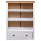 vidaXL Solid Pine Wood Bookcase with 3 Shelves and Spacious Drawer - Farmhouse Style, Rustic White Panama Range