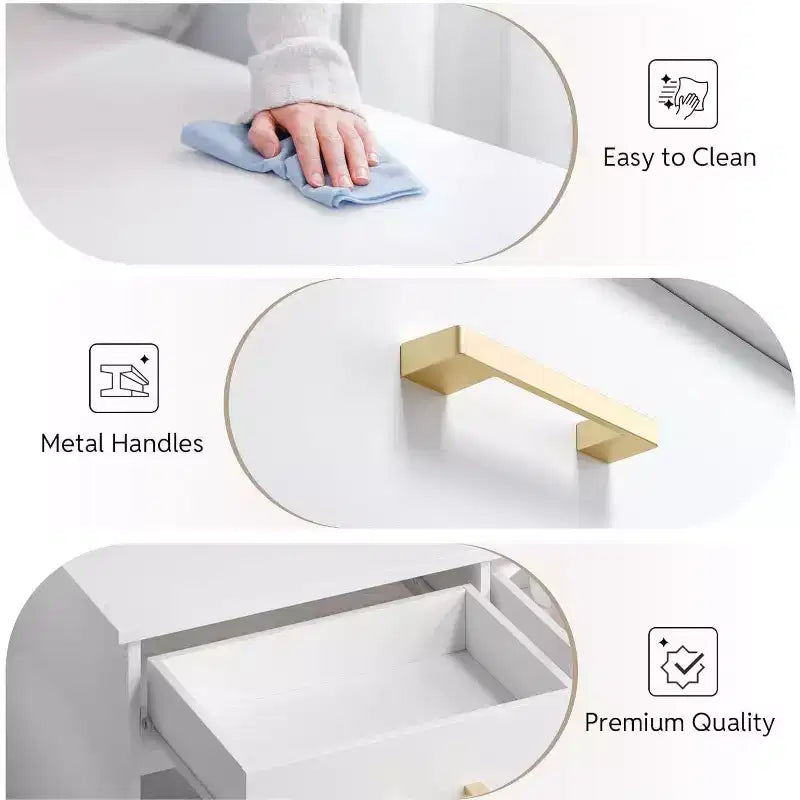 Coiffeuse WAYES avec miroir LED, table de maquillage blanche de 91 cm pour chambre à coucher, tiroirs et étagères de rangement, finition blanche