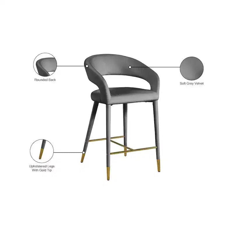 Meridian Furniture, Tabouret Destiny en velours gris