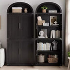 Étagère voûtée de 72 po avec 4 portes - Bibliothèque de style moderne champêtre avec étagère ouverte pour salon et chambre à coucher (noir)