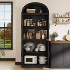 Étagère voûtée de 72 po avec 4 portes - Bibliothèque de style moderne champêtre avec étagère ouverte pour salon et chambre à coucher (noir)