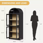 Étagère voûtée de 72 po avec 4 portes - Bibliothèque de style moderne champêtre avec étagère ouverte pour salon et chambre à coucher (noir)